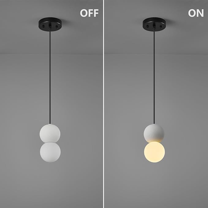 Modern 1-Light Concrete Pendant Light Kitchen Islandceiling Light Fixture White Glass Globe Ball Pendant Lighting for Dining Room Coffee Club Resturant Bar Living Room(1-Pack)