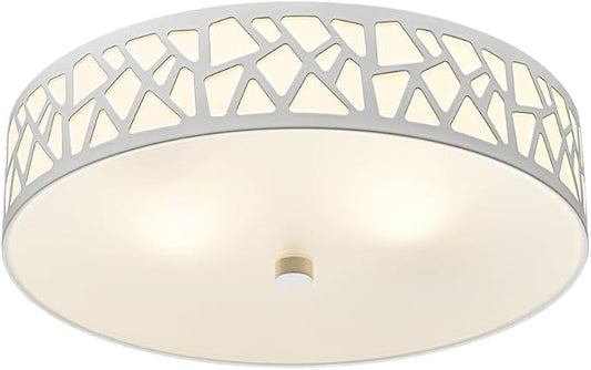 2-Light Flush Mount Ceiling Light, 12 inch Modern Ceiling Light Fixture with White Metal and Frosted Glass Shade for Hallway, Kitchen, Bedroom