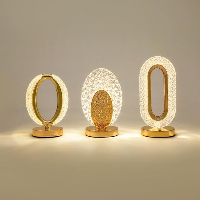 Cordless Crystal Lamp, Touch Sensor Control LED Table Lamp,3 Color Stepless Dimmable Battery Powered Lamp (Gold-01)