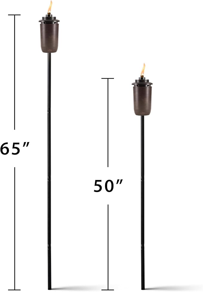 TIKI 2-Pack Honey Copper Outdoor Torches – Easy Install Decorative TIKI Torches for Patio, Backyard & Garden – Includes Long-Lasting Wicks & Snuffer, Weather-Resistant, Bronze