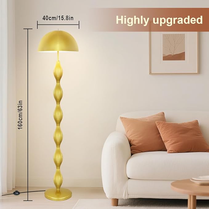 Vintage Creative Mushroom Lamps for Living Room,63" Unique Led Floor Lamp Gold,3 Colors Modern Tall Standing Light,Minimalist Reading Light for Dining Room,Office,Bedroom