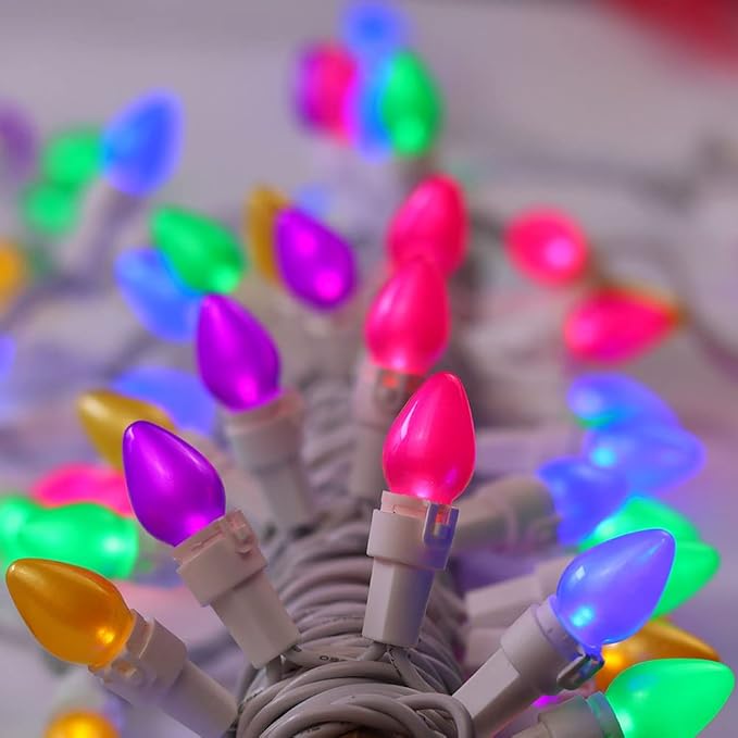 Easter String Lights LED Multi Color Glass C3 Lights 50 Count Easter Pastel Light 120V ETL Certified Connectable Outdoor String Light White Wire for Party Patio Home