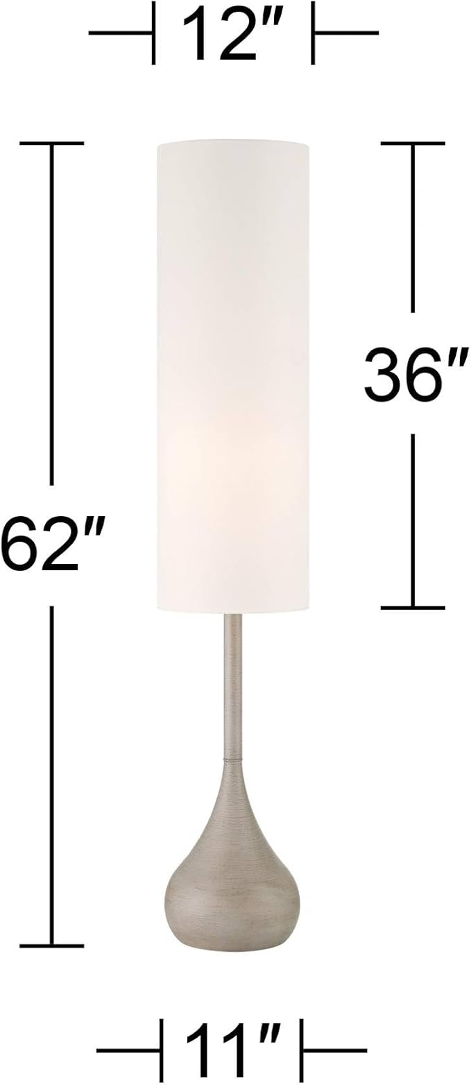Possini Euro Design Moderne Mid Century Modern 62" Tall Standing Floor Lamp Droplet Foot Switch Natural Gray Metal Living Room Bedroom House Reading Office Home Decor Entryway White Drum Shade