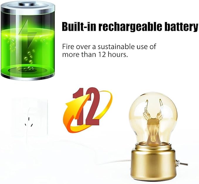 Elk-Style Bulb USB Night Light, British Vintage Creative Ambiance Lamp,Rechargeable Small Lamp, Led Night Light Bulb Lamp Kids Bedside Lamp for Kids, Girls, Boys Gifts