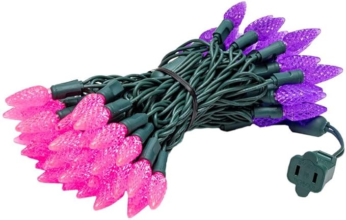 Novelty Lights 24FT 70 LED C6 LED Valentine's Day String Lights, Outdoor Christmas Tree Commercial Grade LED String Lights, Permanent Christmas Lights Outdoor Tree Decorations Outdoor (Pink/Purple)
