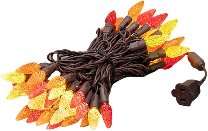 Novelty Lights 24FT 70 LED C6 LED Thanksgiving String Lights, Outdoor Christmas Tree Commercial Grade LED String Lights, Permanent Christmas Lights Outdoor Tree Decorations (Yellow/Red/Orange)
