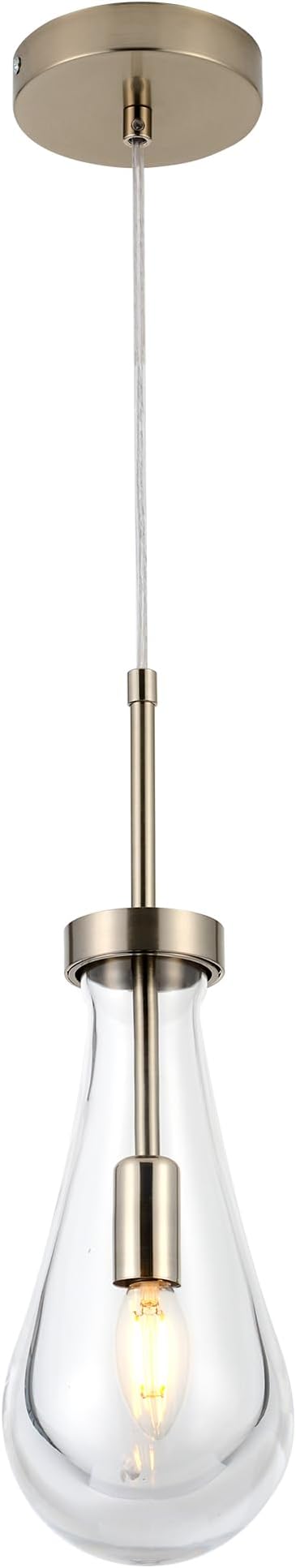 Brushed Nickel Pendant Light Fixtures, Teardrops Pendant Lights,Glass Pendant Lights Kitchen Island,1-Light Raindrop Pendant Lighting, for Kitchen Island,Dining Room,Bedroom, Bathroom