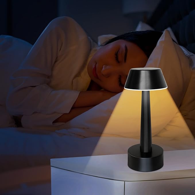UMEXUS Cordless Small Table Lamps Rechargeable Battery Operated 3-Way Touch Dimmable Metal Portable Mini Lamp Bedside Night Light for Bar, Restaurant, Dinner, Outdoor, Home Decor Black