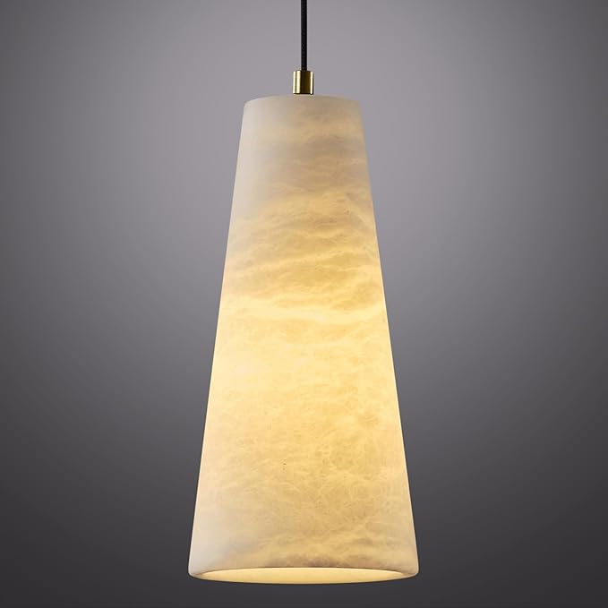 Alabaster Pendant Lights Kitchen Island,White Pendant Light, Marble Shade Brass Cone Lighting Fixtures for Bedroom Bathroom Dining Room Living Room H-10in (Bulbs INCL)
