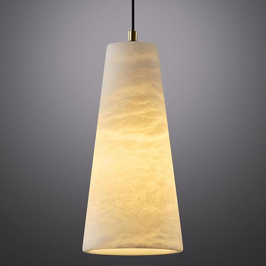 Alabaster Pendant Lights Kitchen Island,White Pendant Light, Marble Shade Brass Cone Lighting Fixtures for Bedroom Bathroom Dining Room Living Room H-10in (Bulbs INCL)