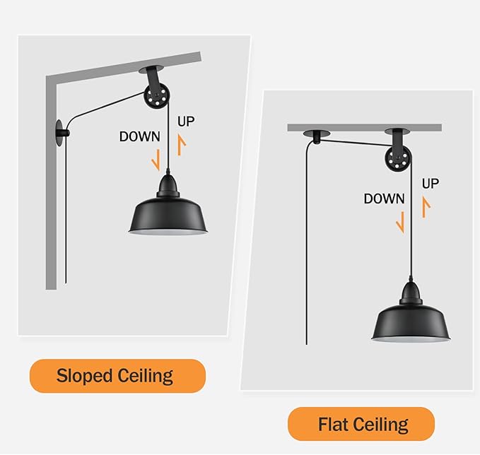 Plug in Pendant Light, Farmhouse Hanging Lights with Plug in Cord, Pulley Hanging Lamp, Black Industrial Pendant Lights Fixture for Kitchen Island, Bedroom, Dining Room, Living Room, Office