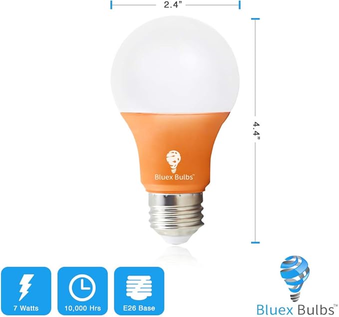Bluex Bulbs 2 Pack Bluex LED A19 Orange Light Bulb - 9W (50Watt Equivalent) - E26 Base LED Orange Bulb, Party Decoration, Porch, Home Lighting, Holiday Lighting, Decorative Illumination