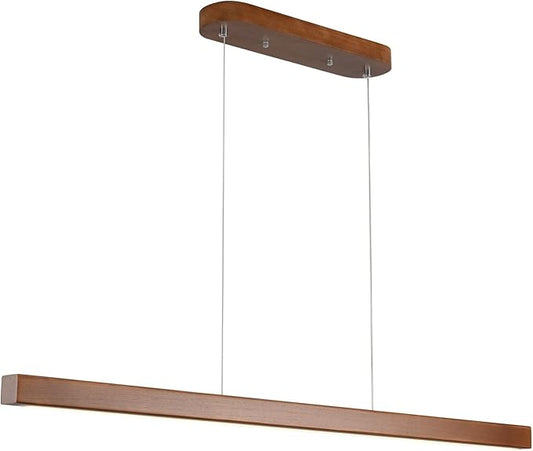 47" Wood Linear Pendant Light Fixtures Modern Led 36w Dimmable Pendant Lighting Ceiling Hanging Lights Wood Linear Chandeliers for Kitchen Island Dining Room Pool Table Walnut Color