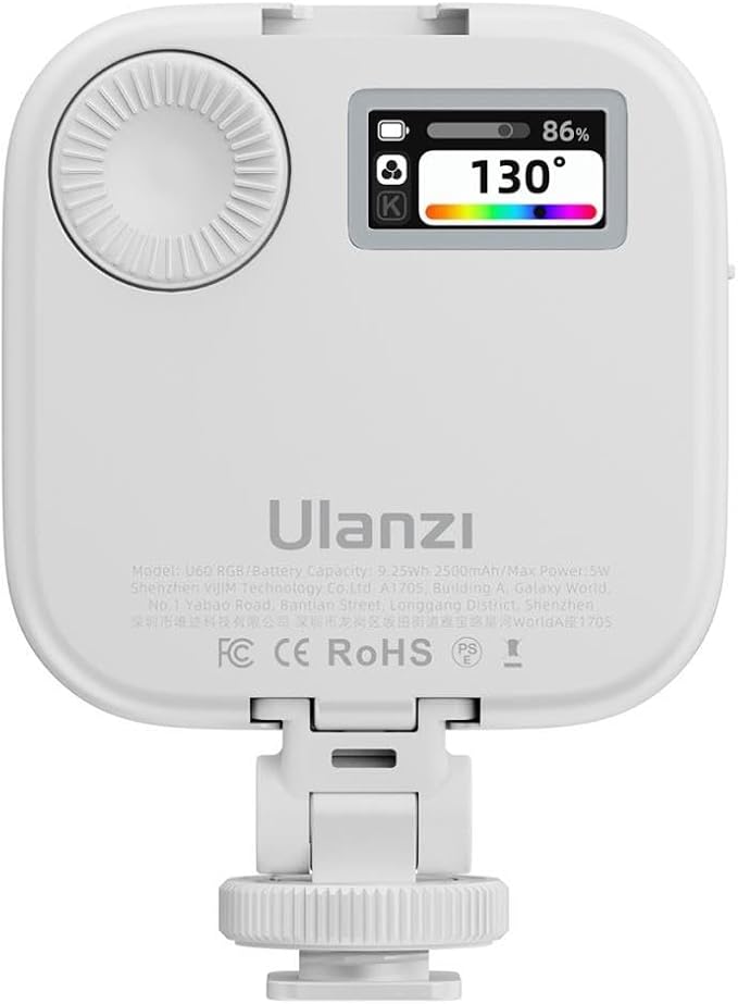 ULANZI U60 RGB Video Lights White LED Camera Light 360° Full Color Portable Photography Lighting w Quick Release Cold Shoe Adapter and Clip, 2500mAh Rechargeable CRI 95+ 2500-9000K Dimmable Panel Lamp