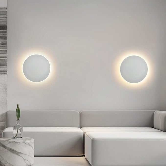 Modern Minimalist Wall Light White Round Disc Wall Sconce Metal Circular Stairwell Lighting Dimmable LED Sconce for Living Room Bedroom