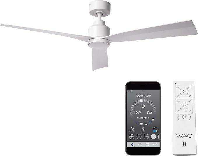 Clean Indoor/Outdoor 3-Blade Smart Compatible Ceiling Fan 52in Matte White with Remote Control and Wall Cradle. Works with iOS/Android, Alexa, Google Assistant, Samsung SmartThings, and Ecobee.
