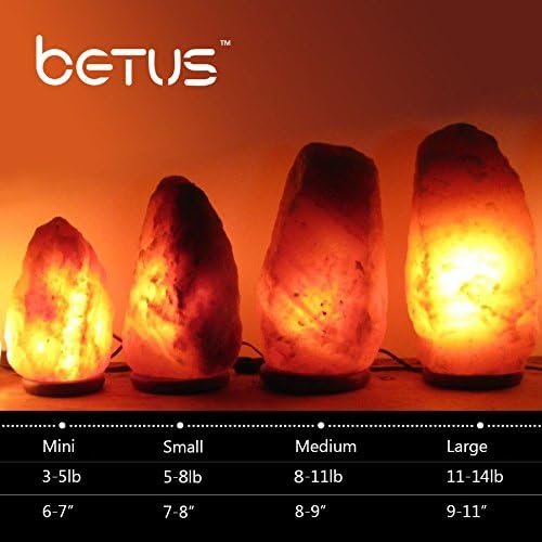 Betus [Natural Crystal Himalaya Salt Lamp Hand Carved on Wood Base with Dimmable Cord and Light Bulb - 6 to 7 Inches Height, 3 to 5 Pounds