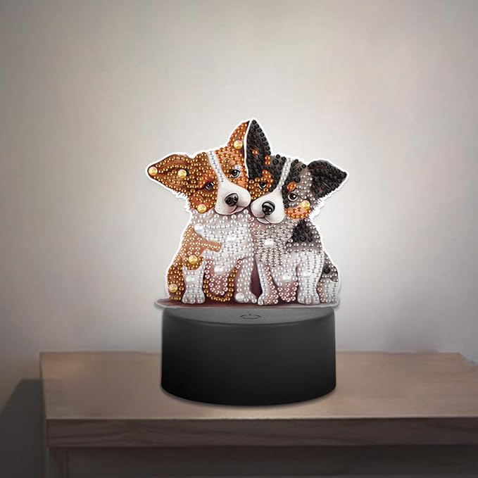 Dog Diamond Art Painting Night Light,Diamond Art Painting Kits Desktop Touch Lamp Ornaments for Tabletop Decor Diamond Art Accessories for Adult Beginner Bedrooms Living Room