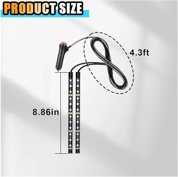 Universal Car LED Strip Light, Cigarette Lighter Auto Interior Decorative Lamp, 12V Under Dash Ambient Night Light, 24 LEDs RGB Neon Interior Atmosphere Lights for Car SUV (Ice Blue, Lighter)