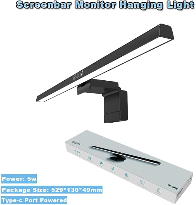 Computer Monitor Light Bar with 60M Auto-Off Timer, Stepless Dimming & 3 Color Modes, Eye-Caring Screen Bar with Asymmetric Optics, CRI>80 USB Powered LED Reading Lamp for Office/Home/Dorm
