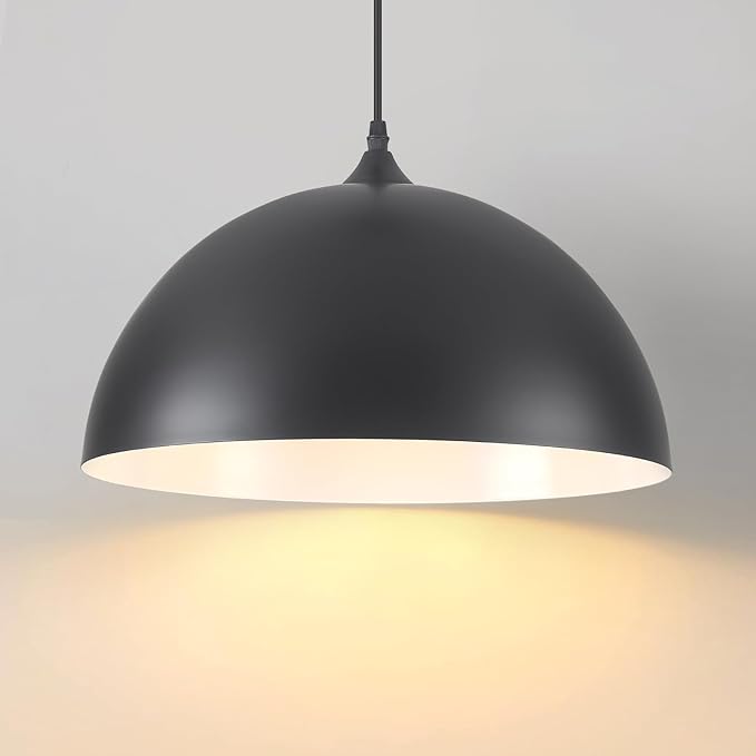 Large Dome Pendant Lights Kitchen Island, 16 Inch Black and White Dome Pendant Light, Black Farmhouse Pendant Light, Large Black Pendant Lights for Kitchen Island 1 Pack