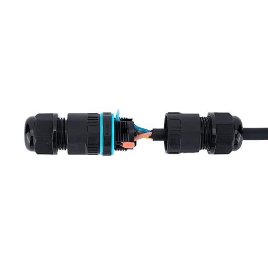 M20-3pin IP68 Waterproof Wire Connectors,Black Weathertight Electrical Connector for Outdoor Junction Box, Low Voltage 3 Wire Waterproof Splice Kit, Extension Cord Connector（ 4PCS ）