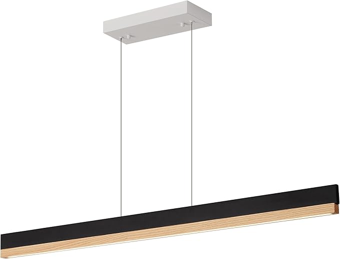 43" Wood Linear Pendant Light, 24W LED Dimmable Hanging Pendant Light, Wood Linear Chandelier with Remote, Modern Pendant Lights Kitchen Island for Dining Room, Bar, Office-Natural