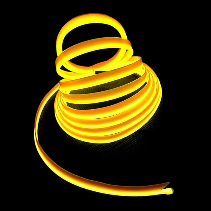 El Wire Yellow Interior Car LED Strip Lights, 5M Neon Wire USB 5V with Fuse Protection for Automotive Interior Decoration, with 6mm Sewing Edge