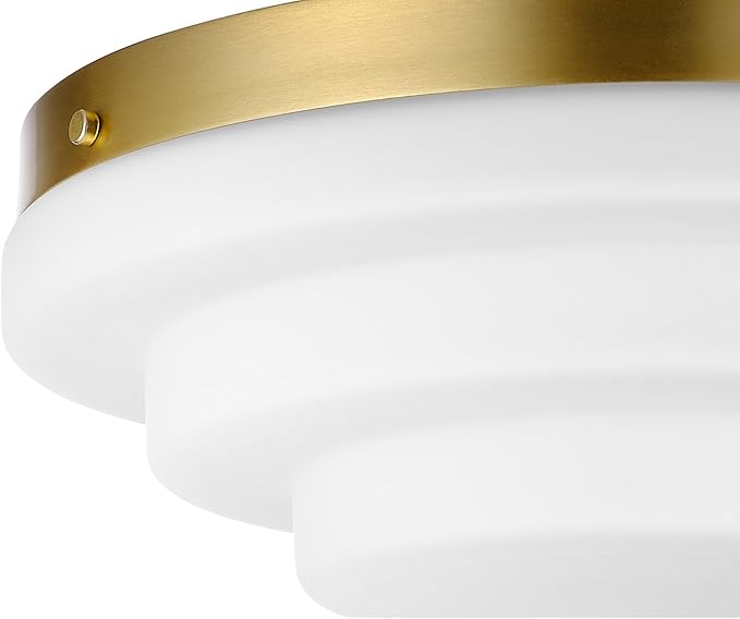GLOBE Electric 66000081 2-Light Flush Mount Ceiling Light, Matte Brass Finish, Tiered White Milk Glass Shade, E12 Base, Dimmable