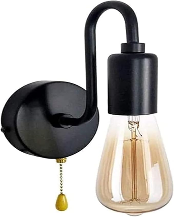 Vintage Black Iron Wall Sconce Industrial Retro Light E27 Base Pull Cord Switch Wall Wash Lantern for Cafe Office Restaurant