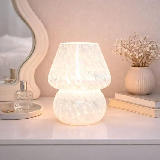 USB Plug-in Mushroom Lamp Small Bedside Table Lamp with 3 Temperature LED Bulb, Free Dimming Nights Light for Bedroom/Living Room/Entryway/Corner Decor or New Home Gift(Rainbow White)