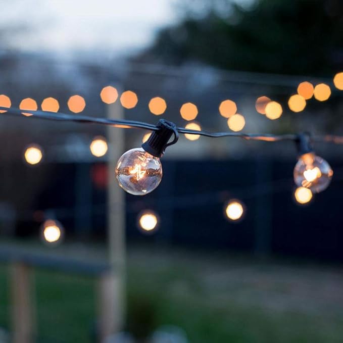 Outdoor String Lights 50ft Patio Lights with 55 G40 Bulbs (5 Spare), Connectable Globe String Lights for Party Tents Patio Gazebo Porch Deck Bistro Backyard Balcony Pergola Decor, Black Wire