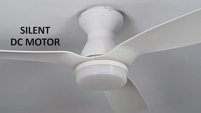 SMAAIR White Ceiling Fans with Lights and Remote, 52 Inch Flush Mount Modern Ceiling Fan with Lights, Quiet DC Motor, 10 Speed Adjustable, Indoor 3 Blade Ceiling Fan for Indoor Bedroom Living Room