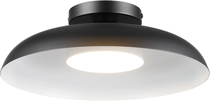 GLOBE Electric 66000075 1-Light 21W Dimmable LED Flush Mount Ceiling Light, Matte Black, White Interior Shade, 800 Lumens, 3000 Kelvin, 90 CRI, Ceiling Light for Bedroom, Lighting for Hallway
