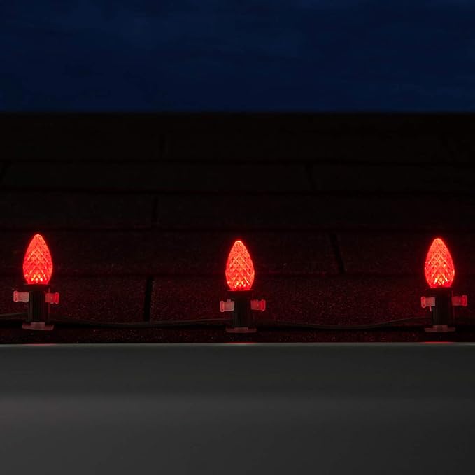 Wintergreen Lighting C7 OptiCore Red Outdoor Christmas Lights - LED Christmas String Lights, Outside Christmas Tree Lights; Green Wire (50 Lights, 50 ft)