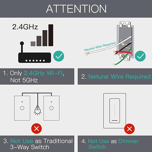MoesGo WiFi Smart Wall Light Switch,Glass Panel, Multi-Control(3 Way), 2.4GHz Wi-Fi Touch Switches, Neutral Wire Required, Remote Control Smart Life/Tuya App, Work with Alexa, Google Home Black 2 Gang