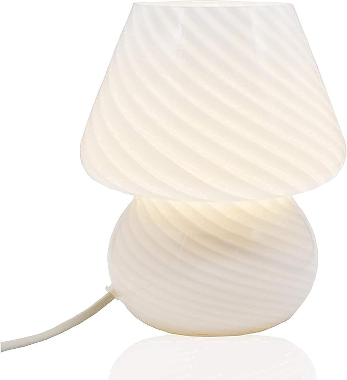 Translucent Table Mushroom Lamp Italian Style Modern Striped Glass Bedside Lamps Desk Light, Used for Baby Home Decoration of Dining, Living, Study,Gift