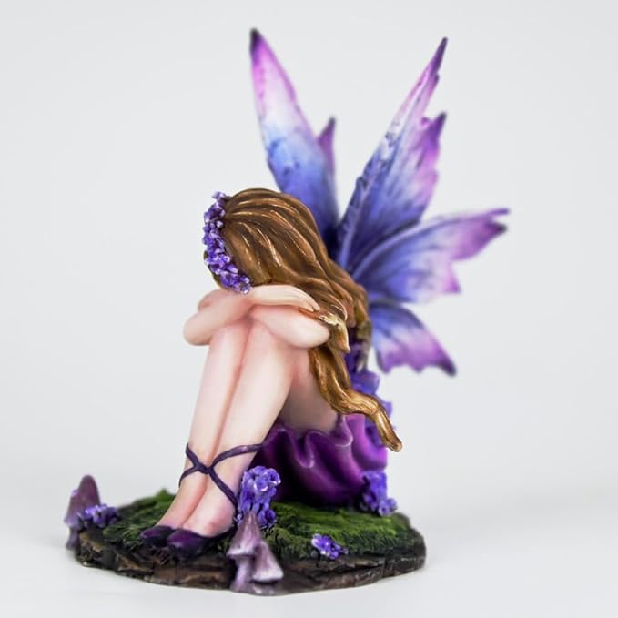 Fantasy Purple Sleeping Fairy Figurine, 3.15 Inch Blue-Purple Gradient Elf Statue, Hand-Painted Resin Decor with Flower Crown & Mini Mushroom Base for Desk, Fairy Garden, Bedroom