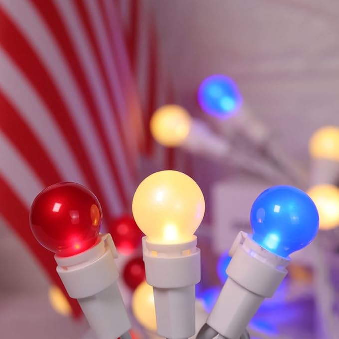 Red White Blue Christmas Lights White Wire - G15 Glass 50 Count 4th July Decoration Patriotic Mini String Lights for Indoor Outdoor Xmas Holiday Party Patio Independence Day Decoration