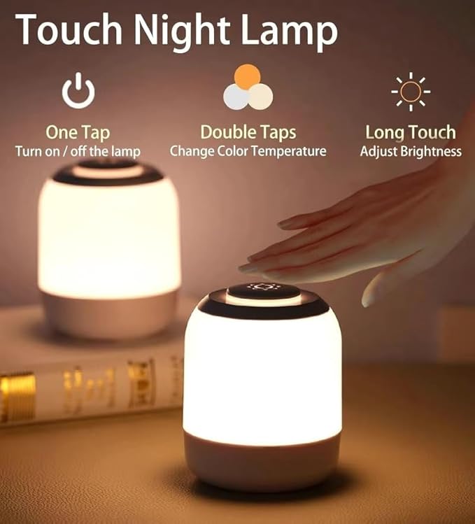 2 Pack Eye Caring Soft Night Light, Touch night light for Baby, Kids and Adults, Small Cute Bedside Lamp, 3 Colors, Dimmable, USB Rechargeable Warm Night Light for Bedrooms, Baby Nursery and Sleep Aid