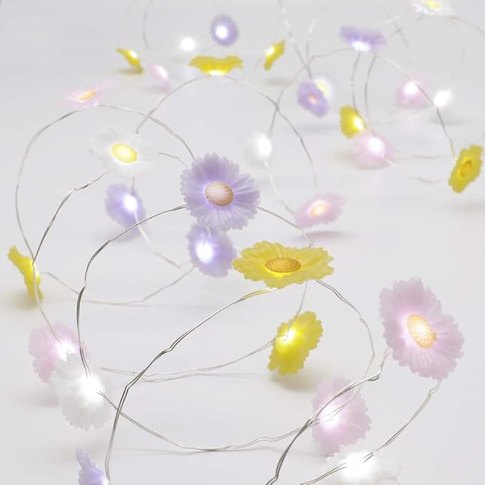 Easter Lights Multicolor Daisy Flower Fairy Lights Battery Operated with Remote Daisy String Lights for Bedroom Outdoor Party Holiday Home Spring Easter Decorations