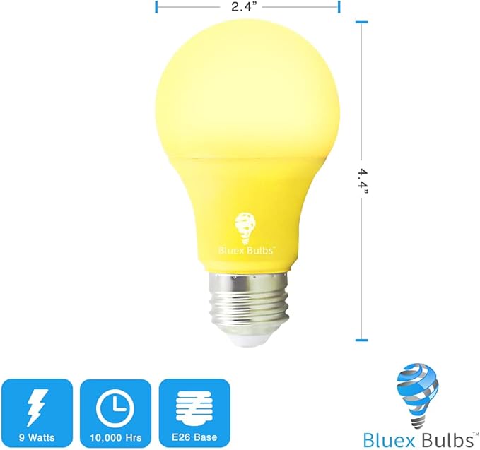 Bluex Bulbs 2 Pack BlueX LED A19 Yellow Light Bulb - 9W (60Watt Equivalent) - E26 Base LED Bulb, Party Decoration, Porch, Home Lighting, Holiday Lighting, Decorative Illumination