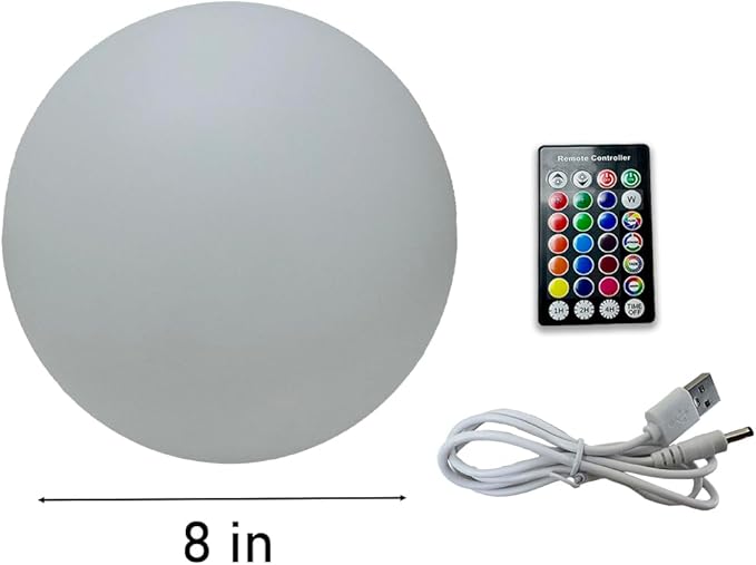 LED Floating Pool Light, 8-Inch, Rechargeable Waterproof Orb with Remote Control, 16 RGBW Colors,Hot Tub Lights, Pool Accessories (1Pack)