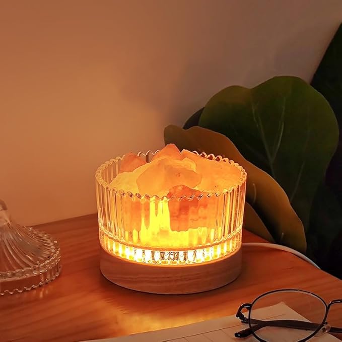 Natural Himalayan Salt Lamp: Authentic Crystal Pink Salt Rock Lamp with Wood Base, Adjustable LED with Switch Control, Essential Oil Diffuser for Home Office Decor and Gift