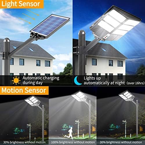 Ofuray Of-2000W Solar Street Lights Outdoor,200000LM Solar Security Flood Lights Parking Lot Lights Dusk to Dawn, 6500k Waterproof Led with Remote Control Motion for Street,Court,Barn 2Pcs