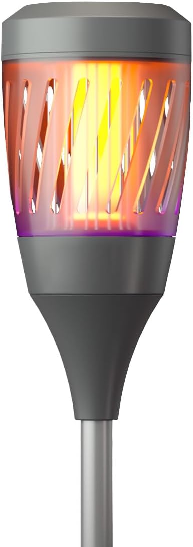 Solar Tiki Torch Lantern ZapperFlying Control with Realistic Flickering Flame Accent Light Solar Powered Rechargeable Garden Lamp (Tiki Metal)