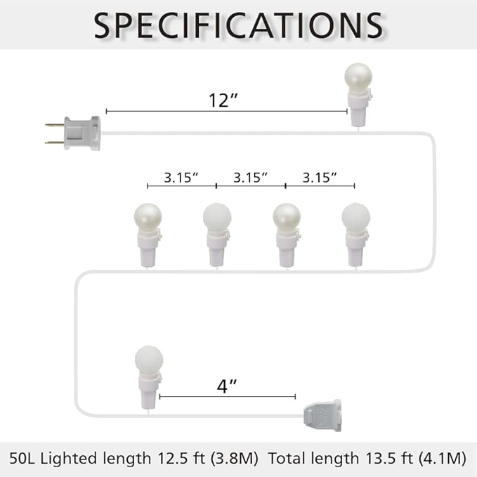 Warm White Christmas Lights Outdoor Pearlized and Berry G15 50 LED 13.5ft Plug in Mini Globe String Lights Whire Wire Waterproof Extendable for Indoor Patio Xmas Thanksgiving Tree Decoration Wedding