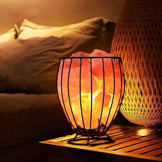 Himalayan Pink Salt Metal Basket Lamp (Tall) with Pair of Extra Bulb, Unique Gift Idea