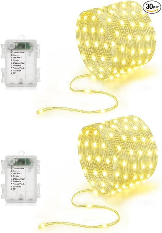 Battery Operated String Lights (2 Pack), 16.5ft 50 LED Twinkle Fairy String Lights Battery Powered with Auto Timer for Indoor Outdoor Christmas Trees Wreath Decoration Party Bedroom Garden Warm White