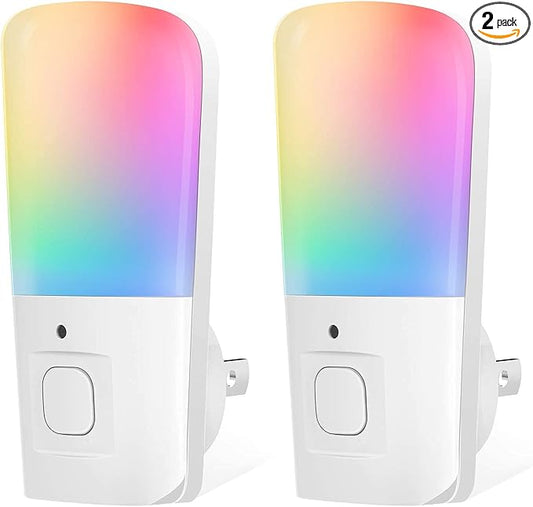 L LOHAS LED Night Light Kids, Plug in LED Night Lights for Kid, 9-Color Changing, Bright Nightlight with Dusk to Dawn Sensor, Plug-in Night Light for Hallway Stairway Bedroom Christmas Gift, 2 Pack